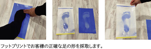 フットプリントでお客様の正確な足の形を採取します。